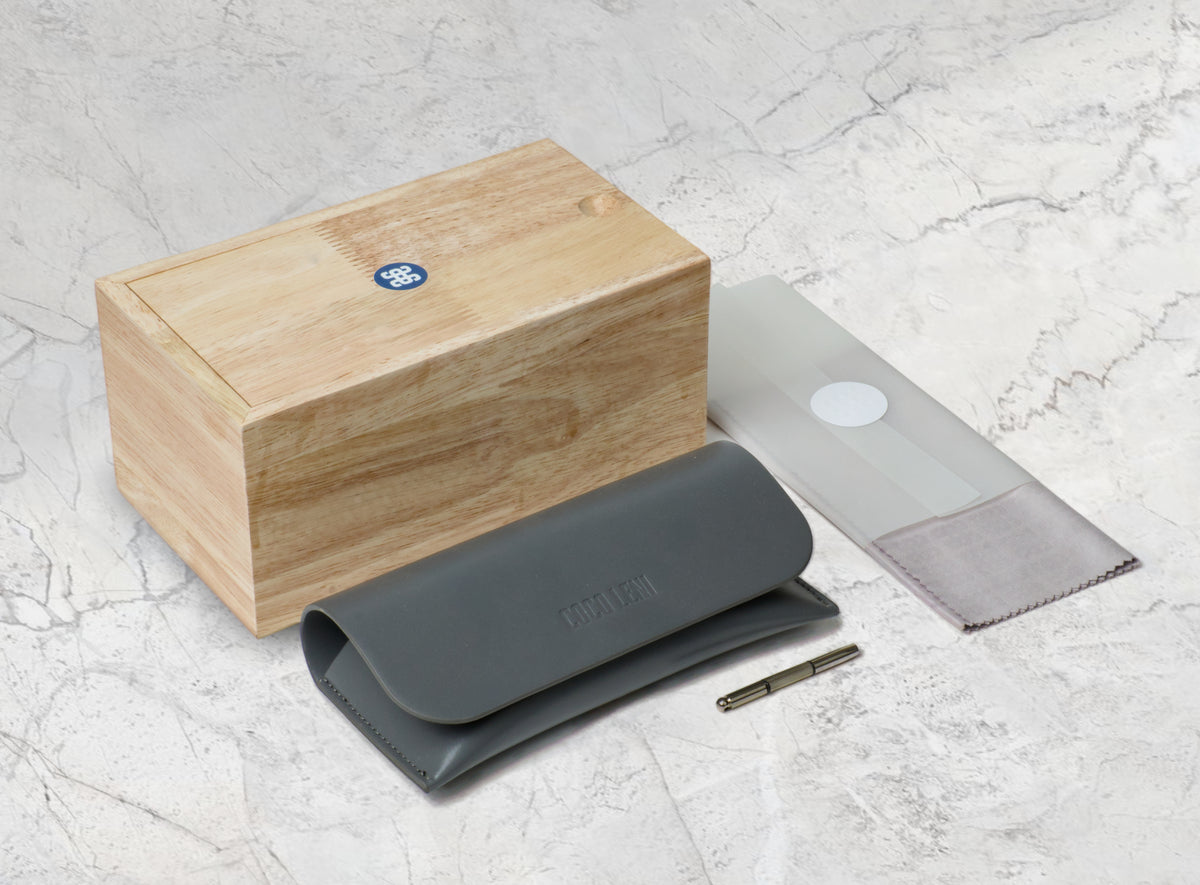 COCO LENI handmade solid wood presentation box, eyewear case and cleaning cloth