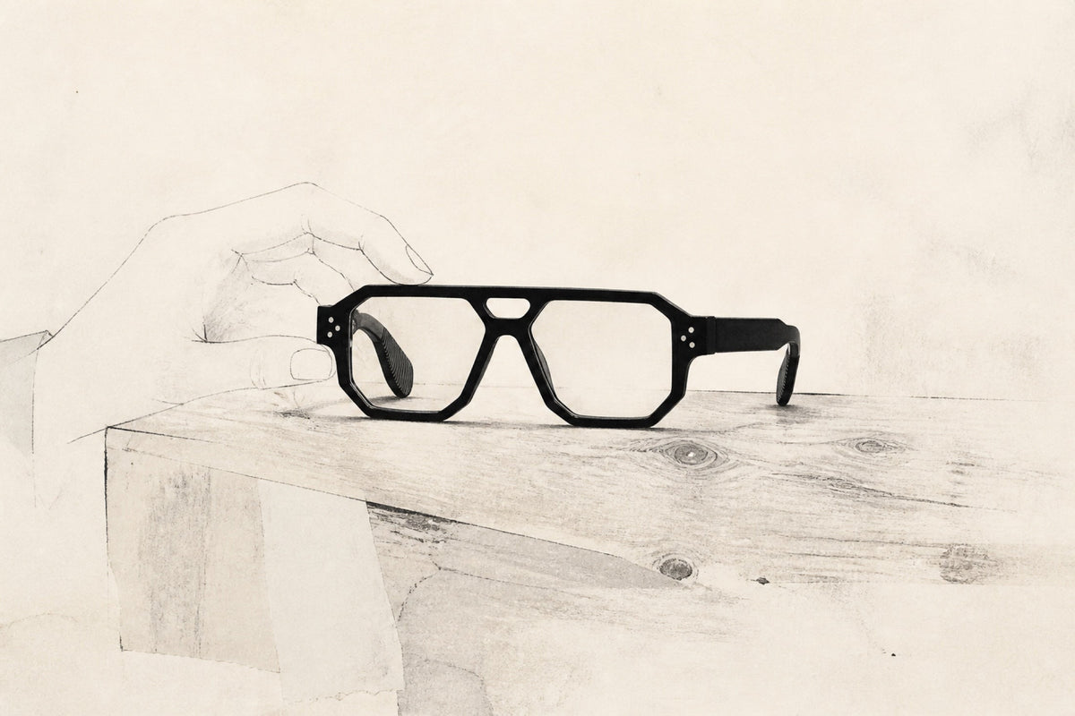 Abstract drawing of a COCO LENI frame as a quietly enduring everyday object